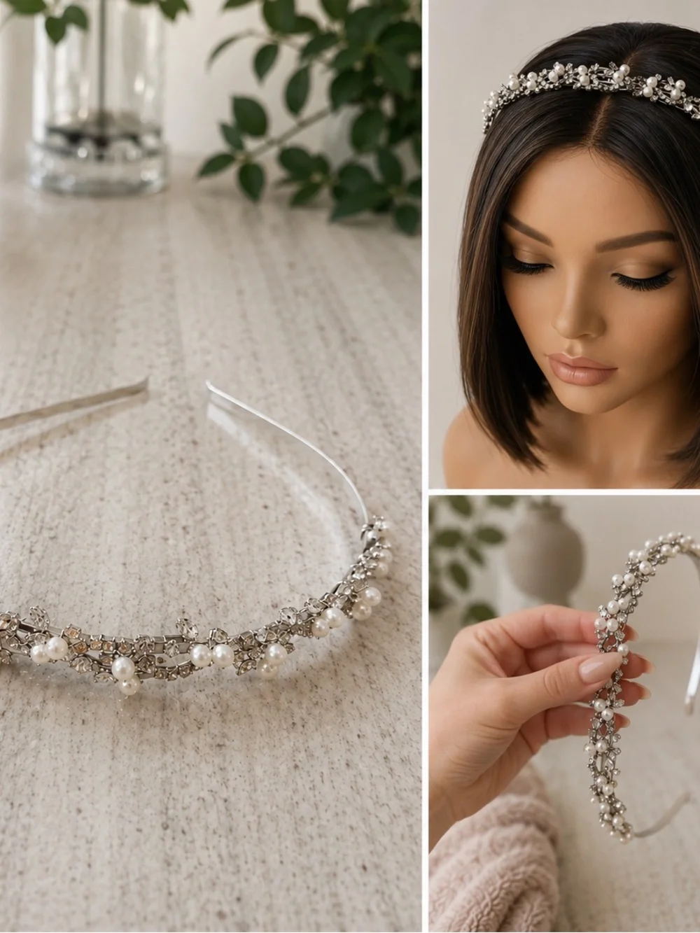 Pearl & Crystal Silver Bridal Headband
